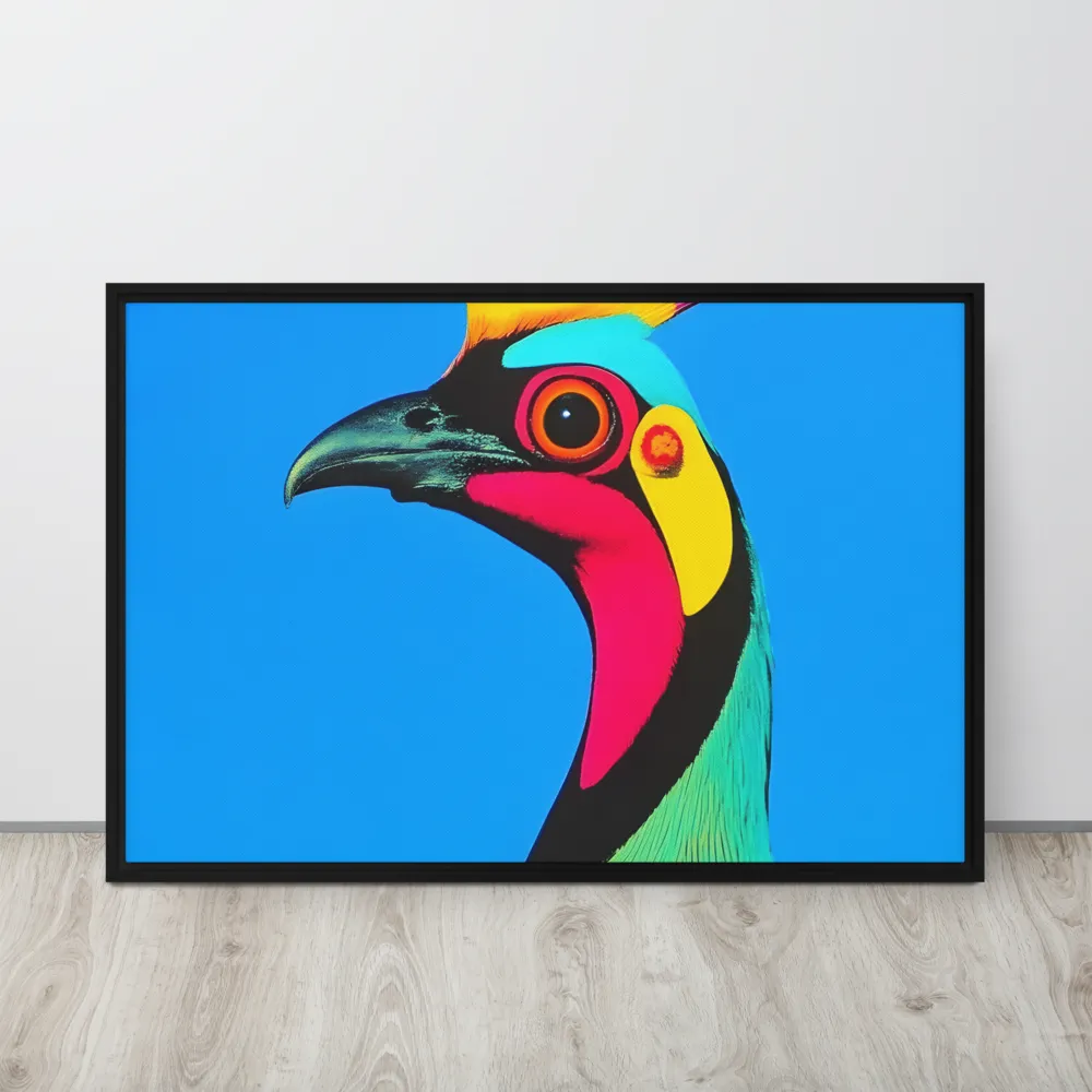 Whimsical Avian Portrait | Canvas with Black Frame | 24″×36″