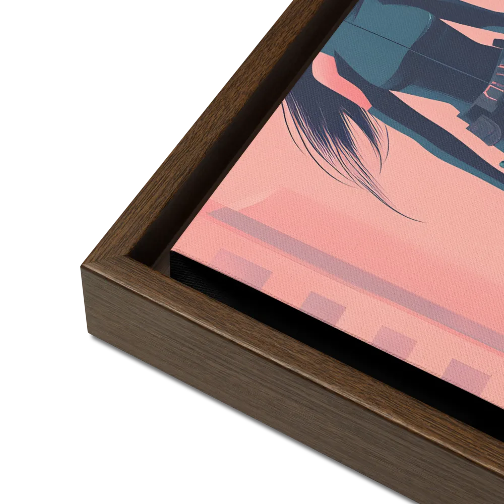 Urban Sentinel: A Warrior's Stand | Canvas with Brown Frame | 16″×16″