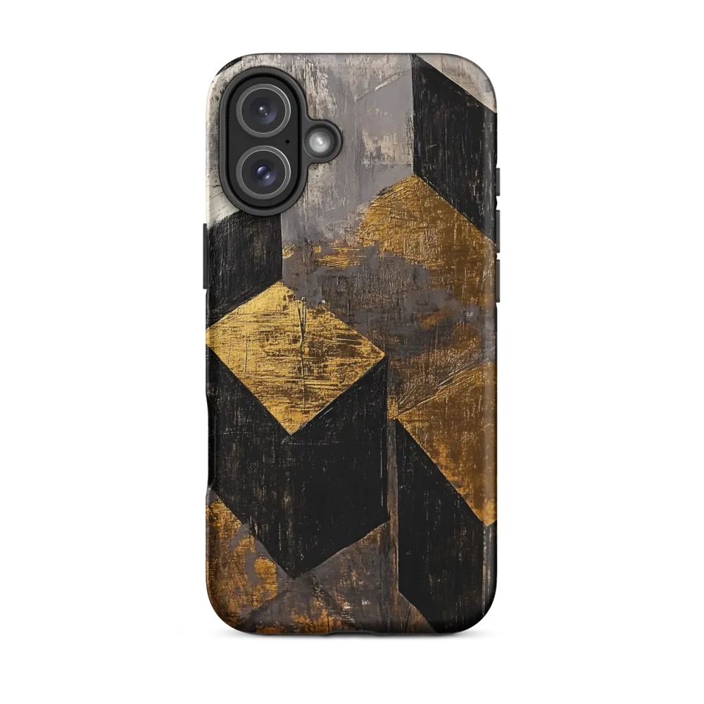 Geometric Harmony in Gold and Black | Phone Case |  16 Plus | Tough Case | Matte