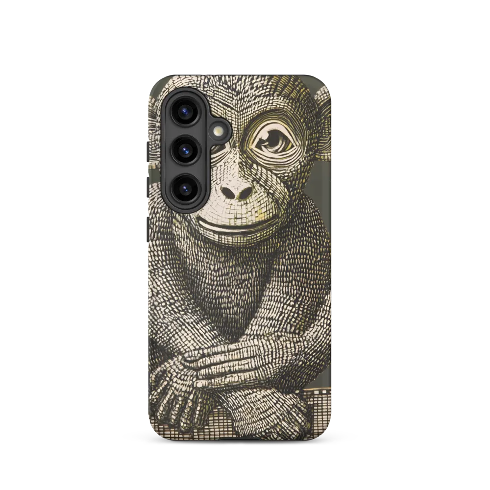 Seated Monkey — Linear Study in Olive and Cream
