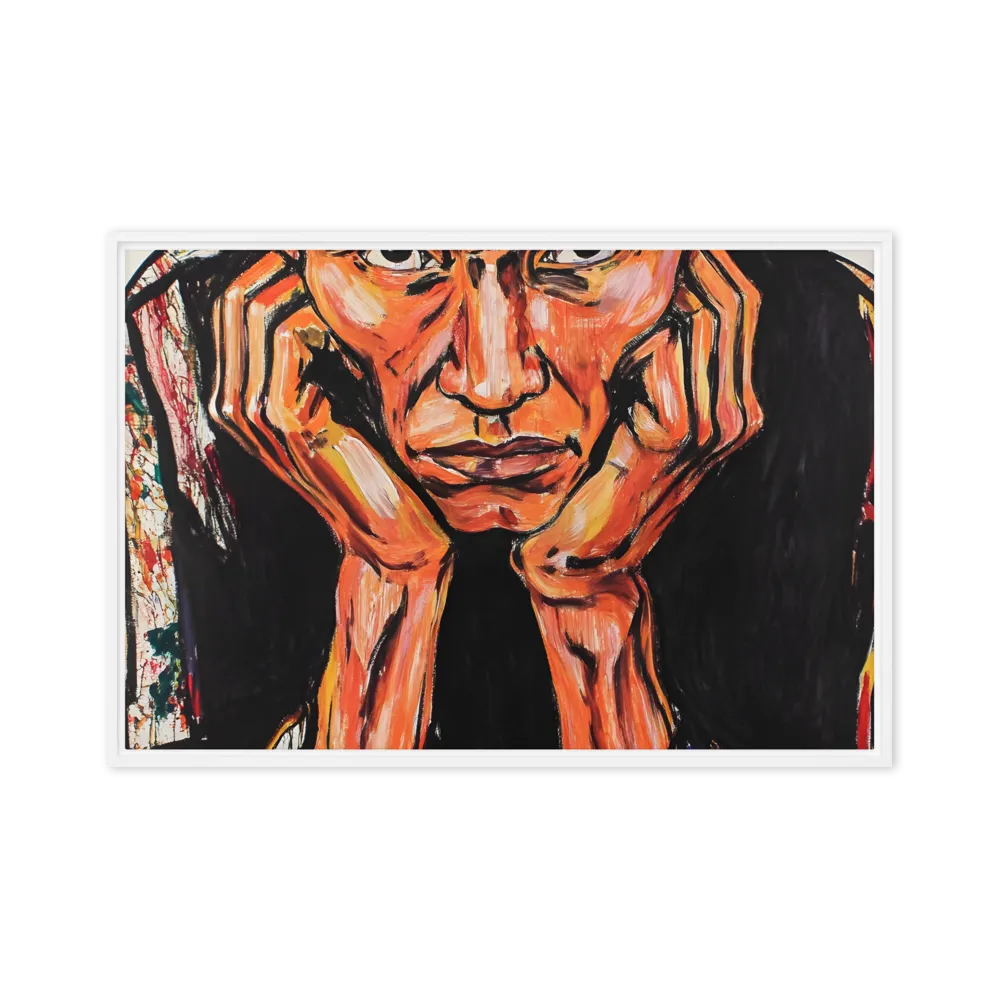 Contemplative Intensity: An Expressionist Portrait | Canvas with White Frame | 24″×36″
