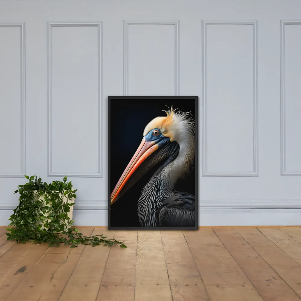 Majestic Portrait of a Pelican | Poster with Black Frame | 24″×36″