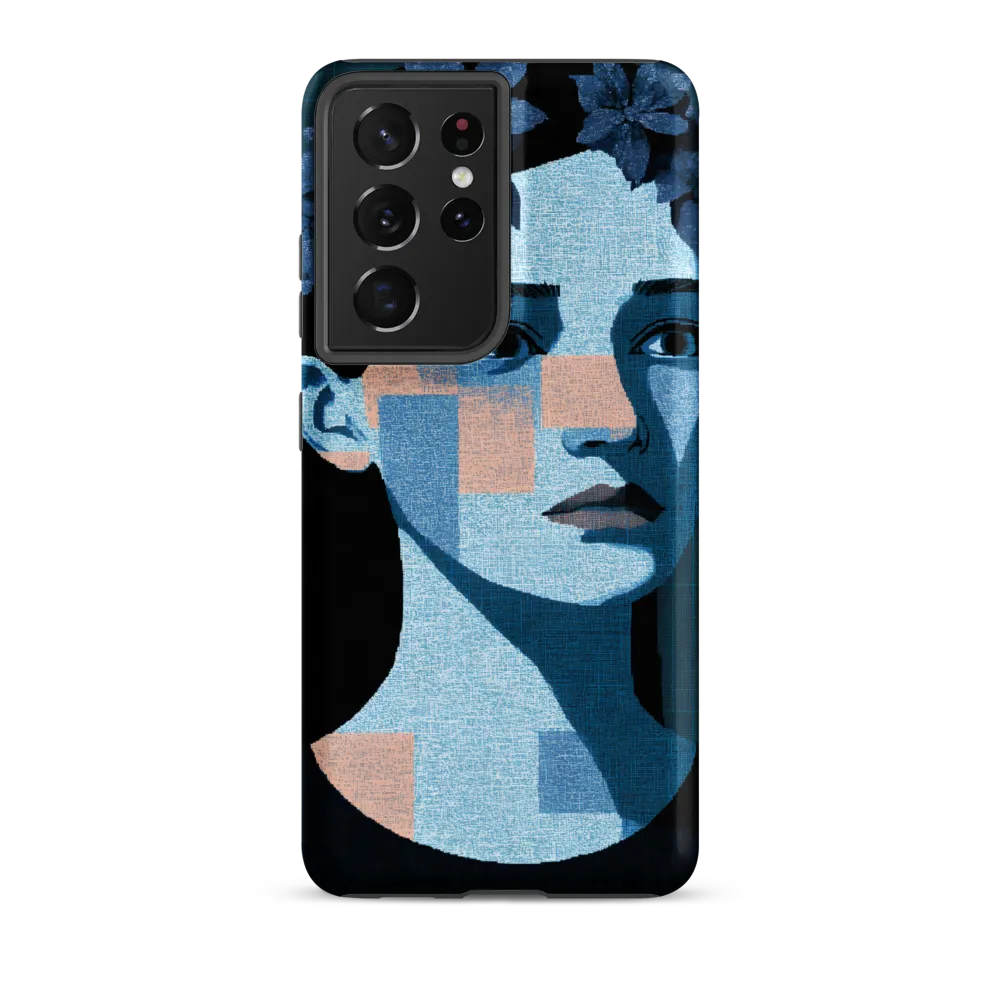 Grid-Wreathed Cyan Portrait