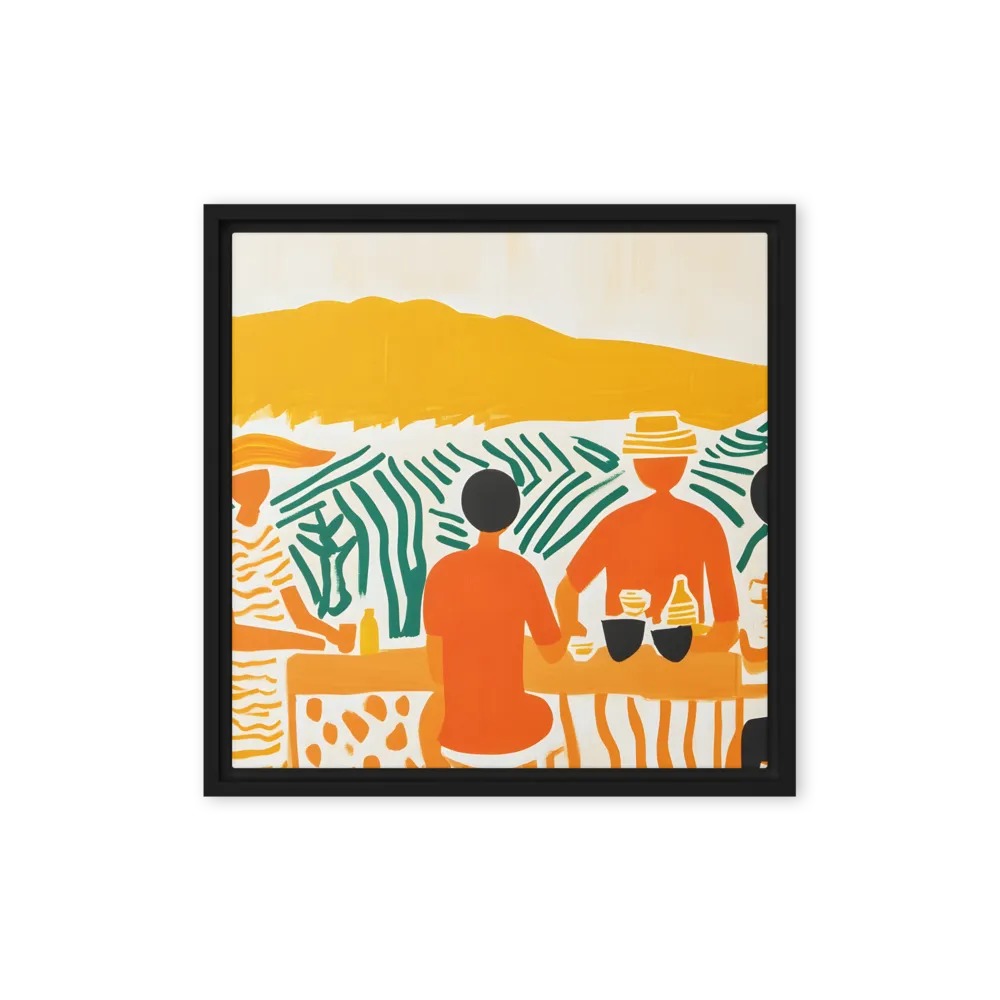 Summer Vibes: Café Conversations | Canvas with Black Frame | 16″×16″
