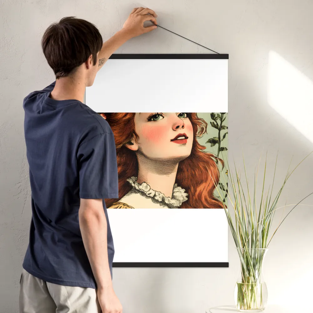 Whimsical Portrait of a Flower-Adorned Girl | Poster With Black Wood Hanger | 24″×36″