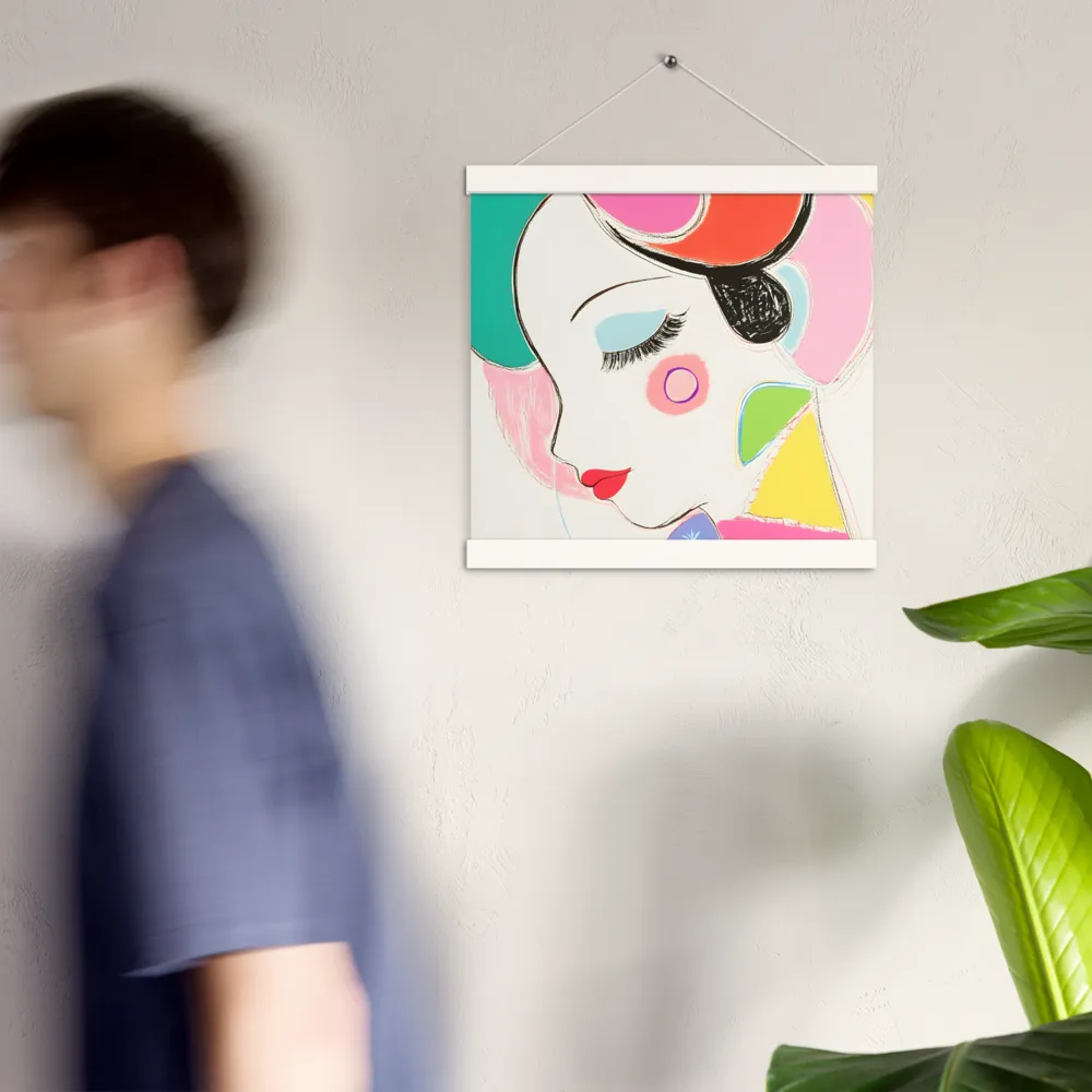Whimsical Portrait in Colorful Abstraction | Poster With White Wood Hanger | 12″×12″