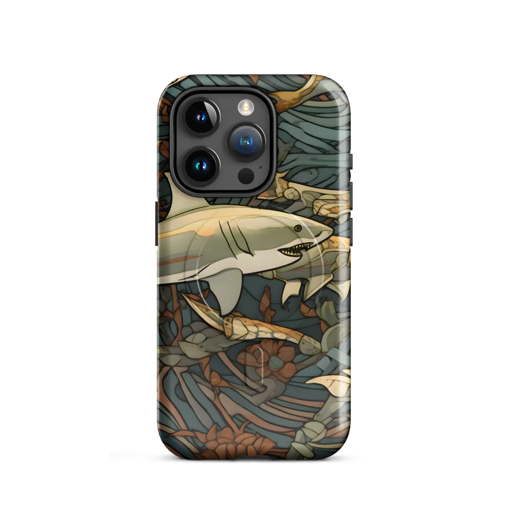 Dynamic Harmony of Sharks and Flora | Phone Case |  15 Pro | MagSafe® Tough Case | Glossy