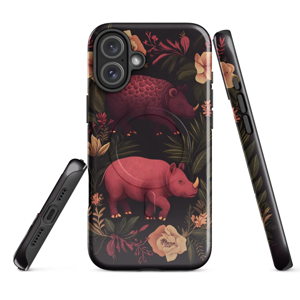 Rhinos in Floral Embrace