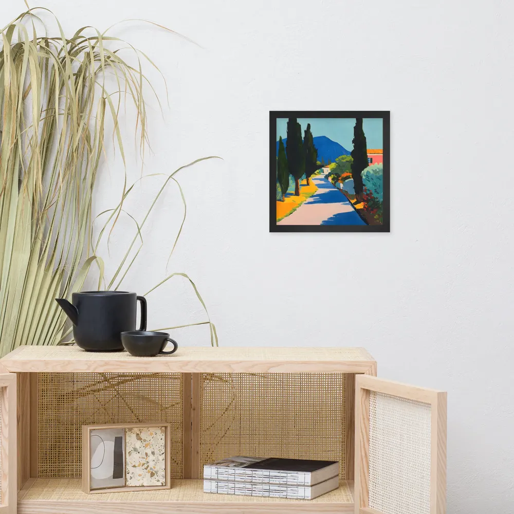 Sunlit Cypress Lane 
 Poster with Black Frame | 12″x 12″
