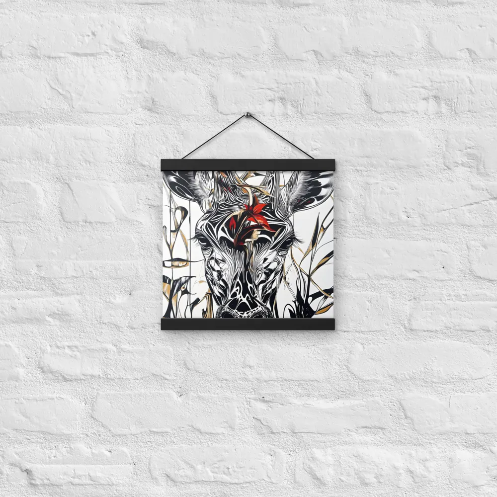 Floral Elegance: The Giraffe's Portrait | Poster With Black Wood Hanger | 12″×12″