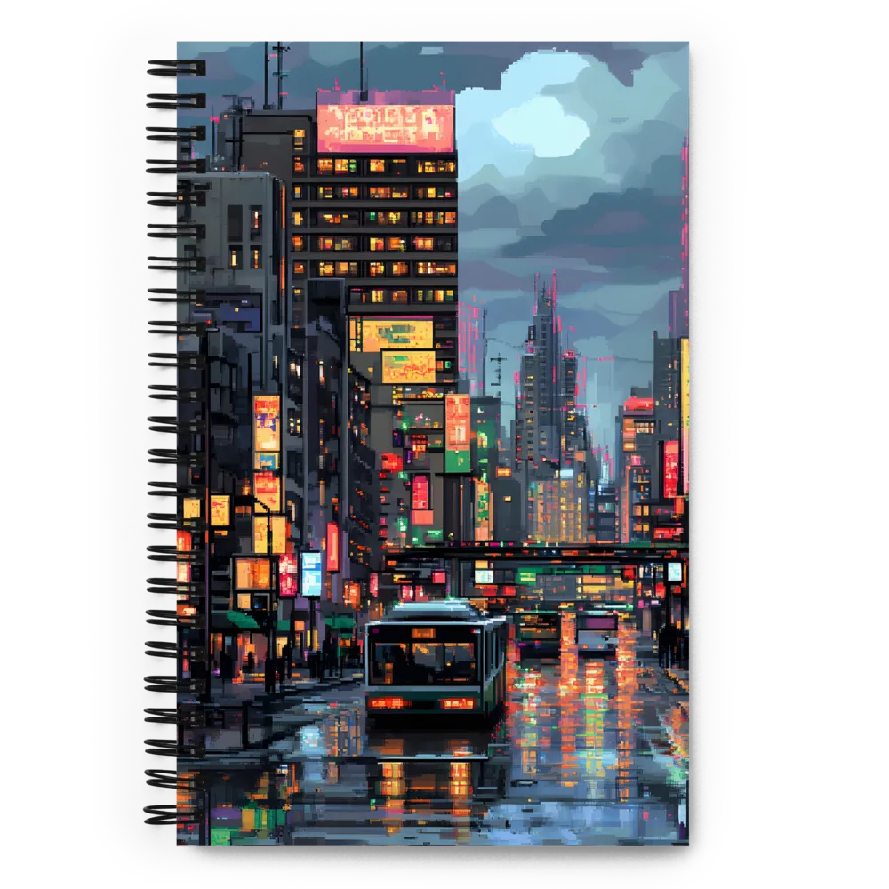 Neon Dreams: A Pixelated Urban Night | Spiral Notebook