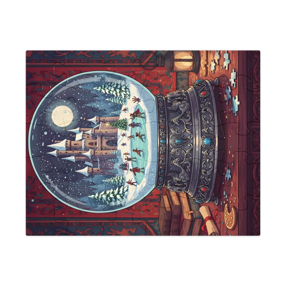 Winter Castle Snow Globe 
 Jigsaw Puzzle in Tin Box