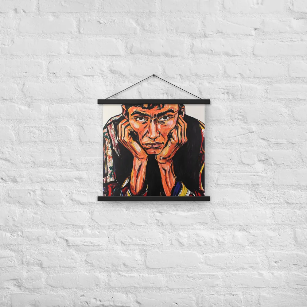 Contemplative Intensity: An Expressionist Portrait | Poster With Black Wood Hanger | 18″×18″