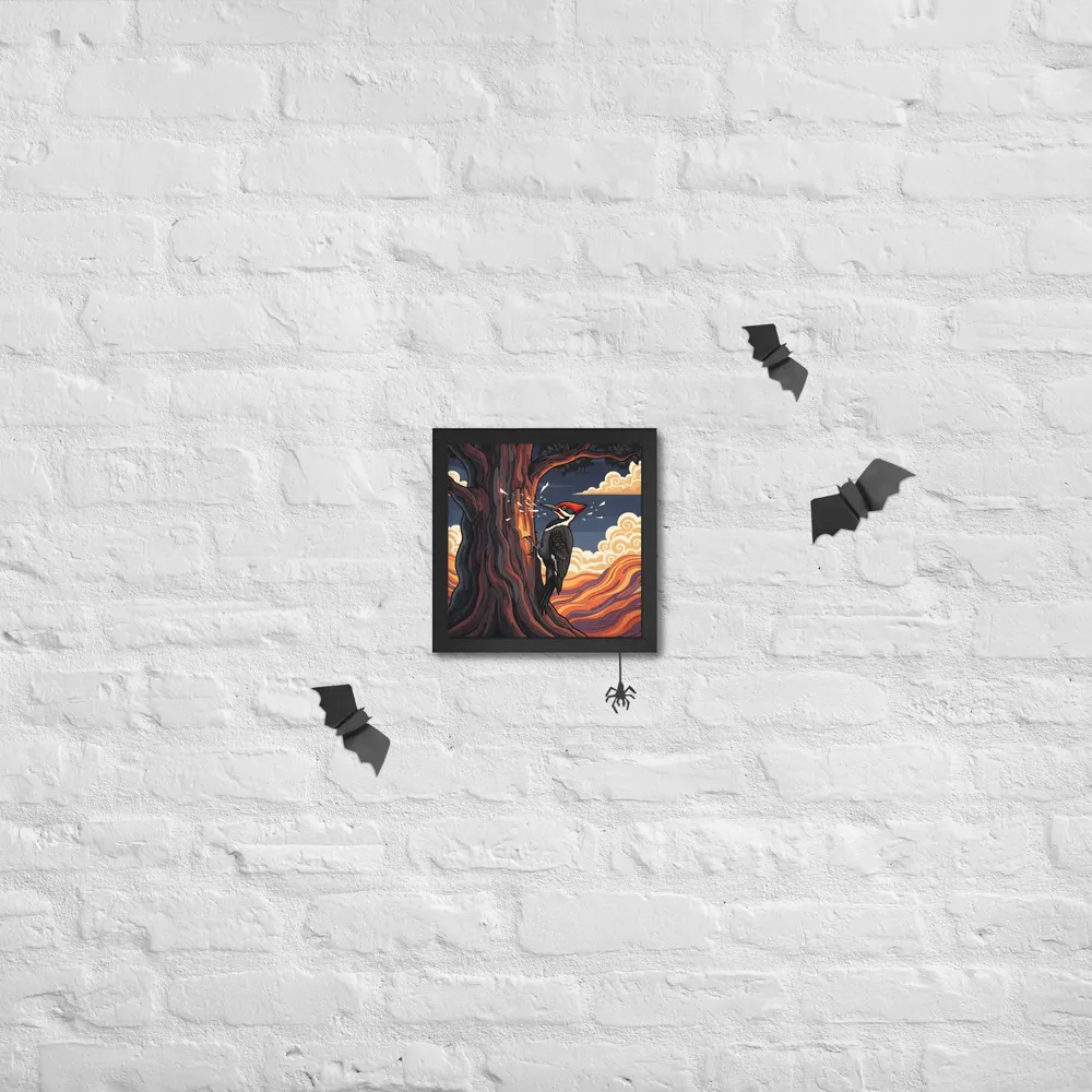Woodpecker at Dusk 
 Poster with Black Frame | 10″x 10″