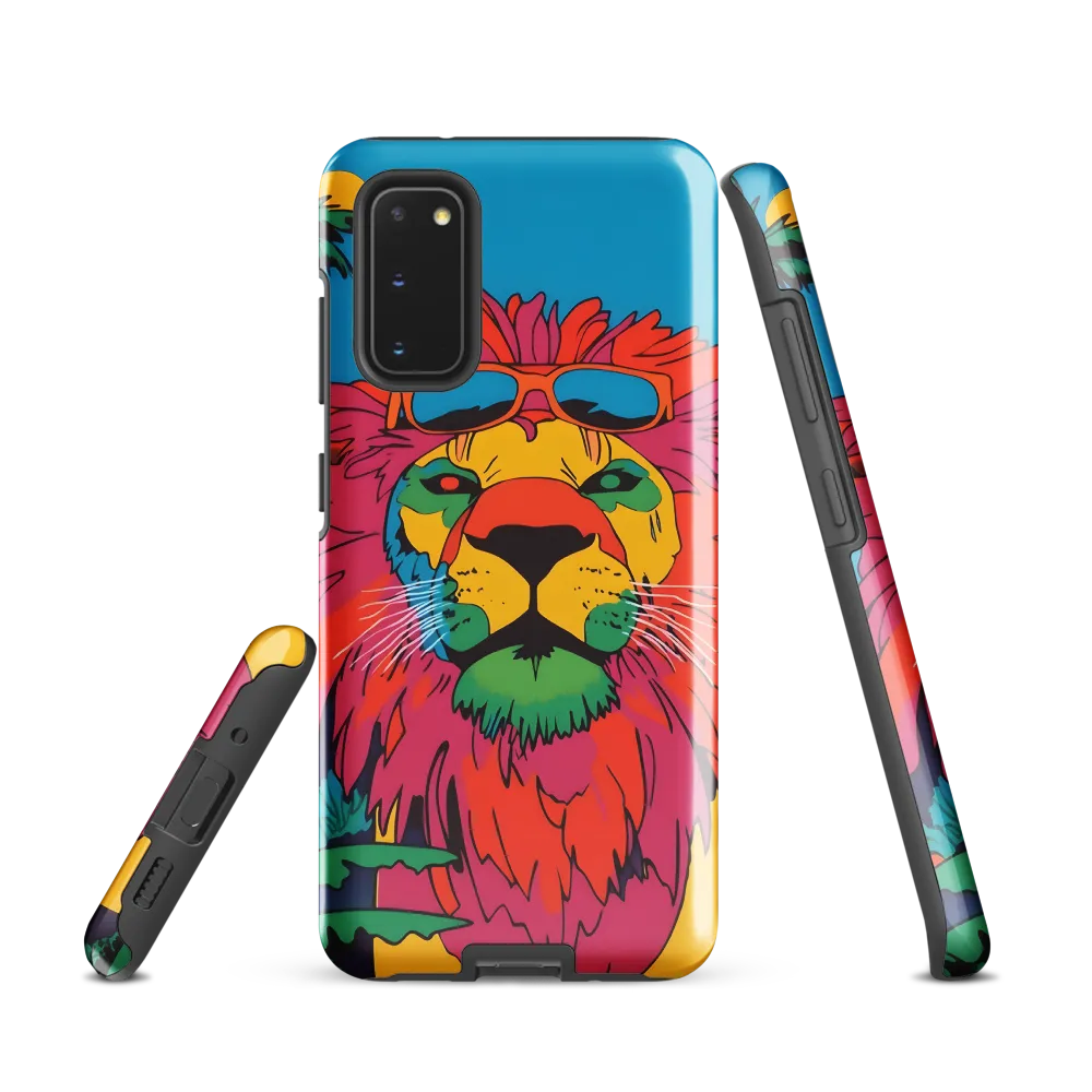 Lion with Sunglasses: A Vibrant Tropical Portrait | Phone Case |  S20 | Tough Case | Glossy
