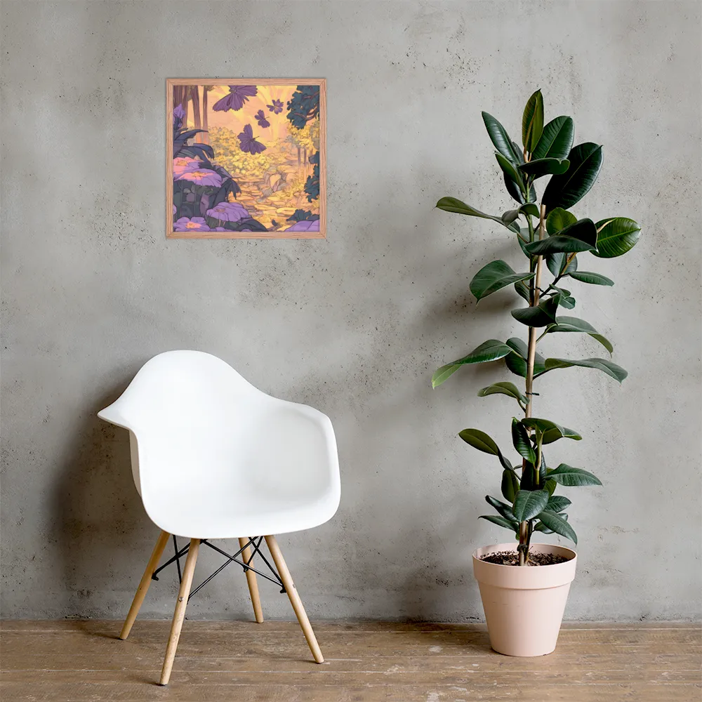 A Serene Dance of Butterflies | Poster with Red oak Frame | 18″×18″