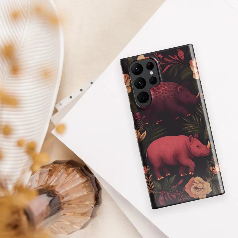 Rhinos in Floral Embrace