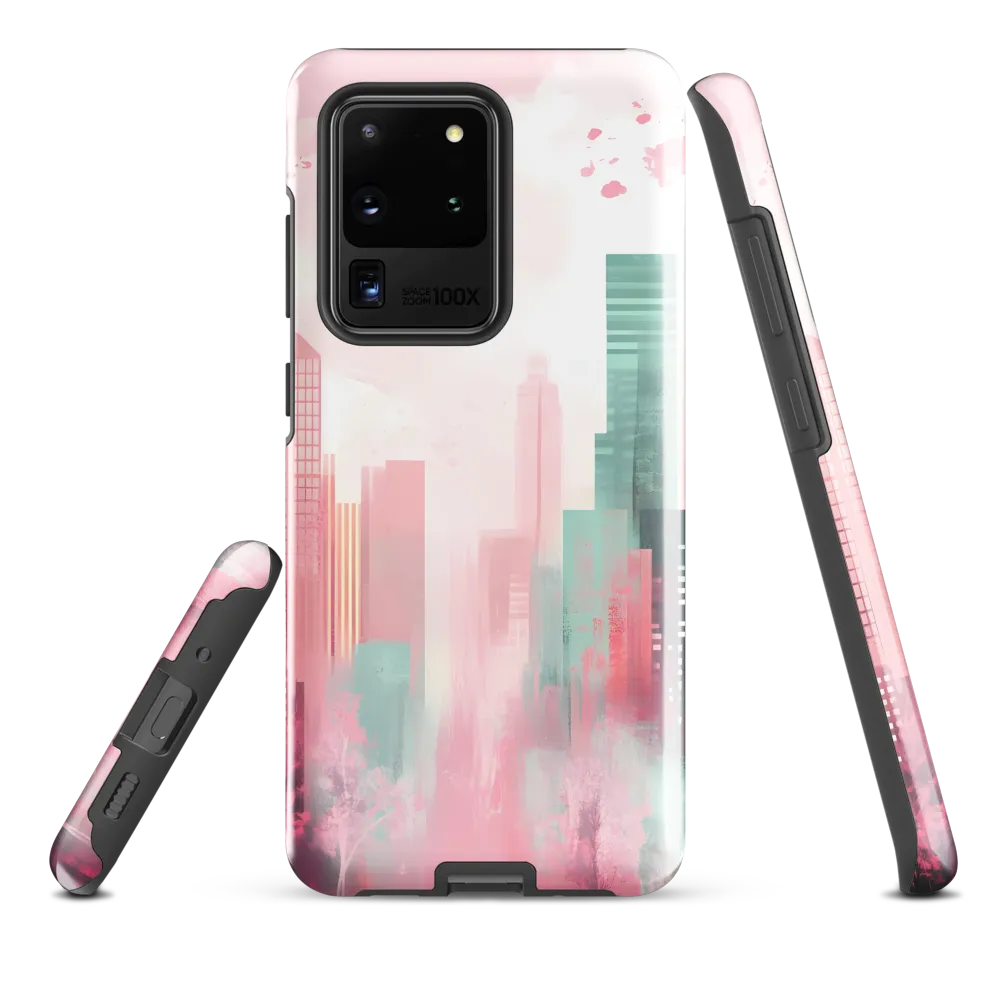 Dreamy Cityscape in Pink and Cyan
