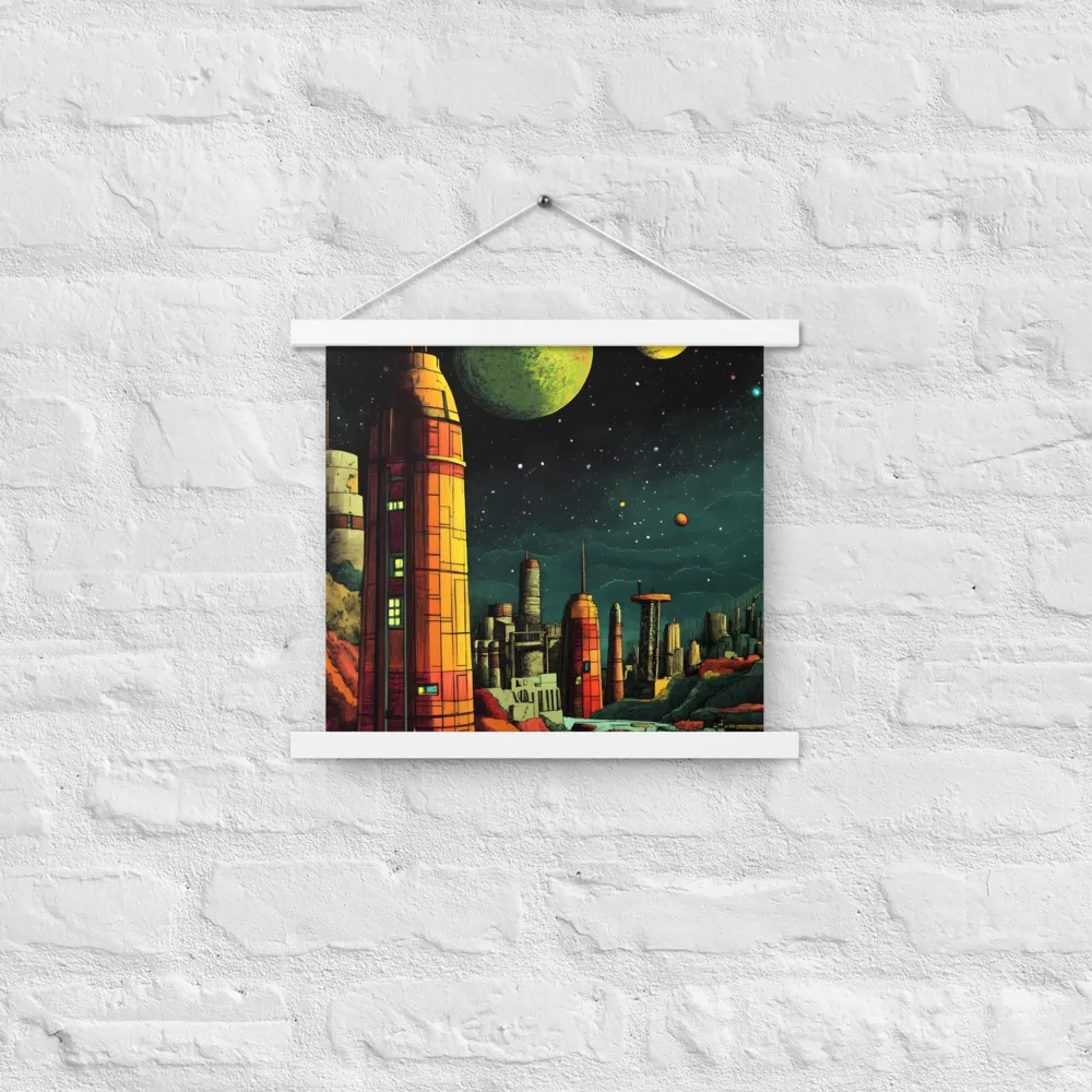 Cosmic Cityscape | Poster With White Wood Hanger | 14″×14″