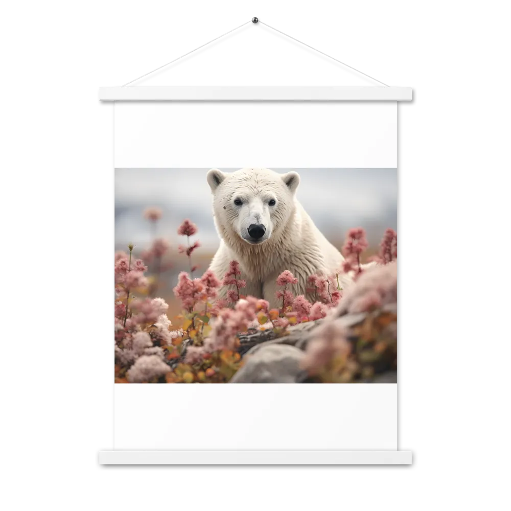Curiosity Among Blooms: The Polar Bear | Poster With White Wood Hanger | 18″×24″