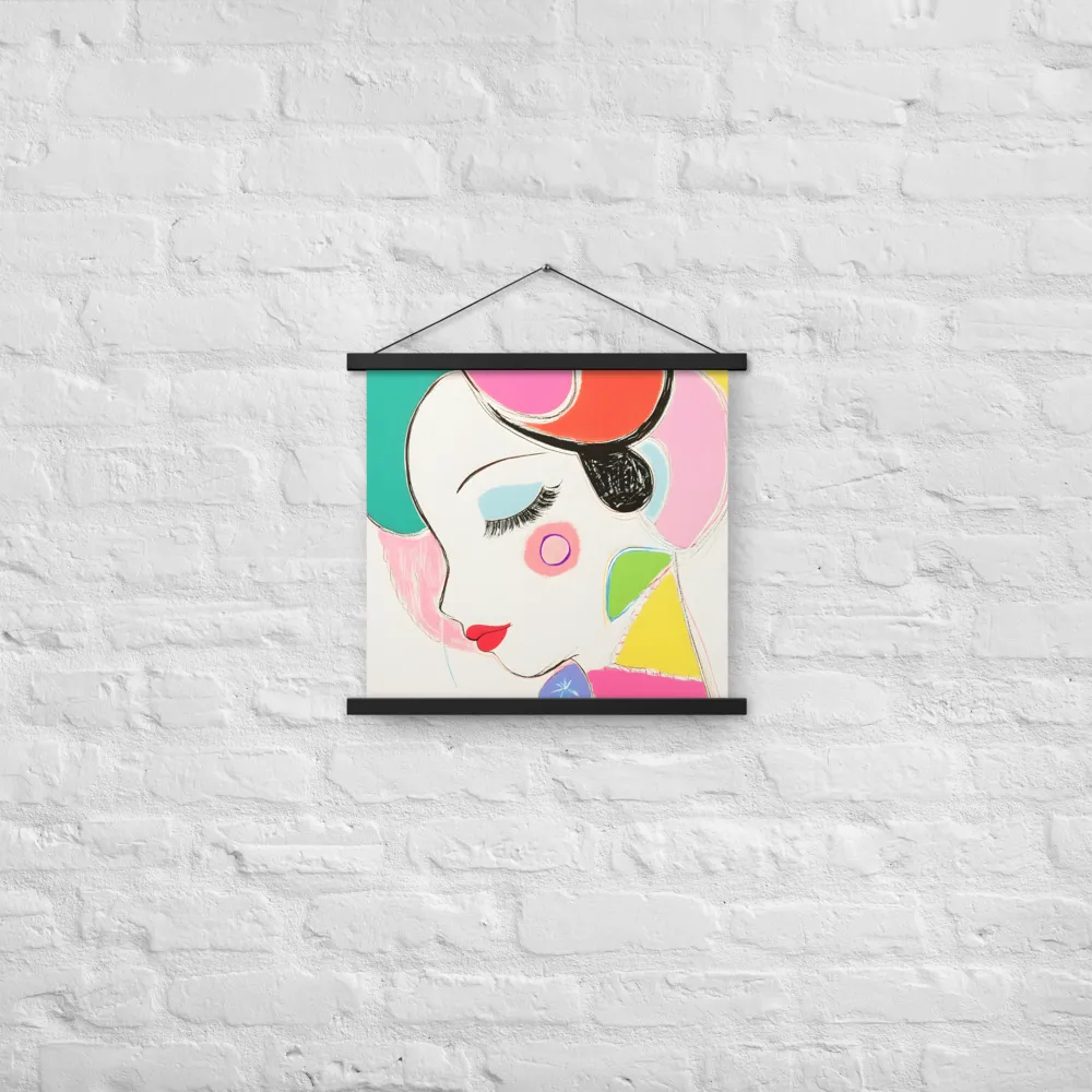 Whimsical Portrait in Colorful Abstraction | Poster With Black Wood Hanger | 18″×18″