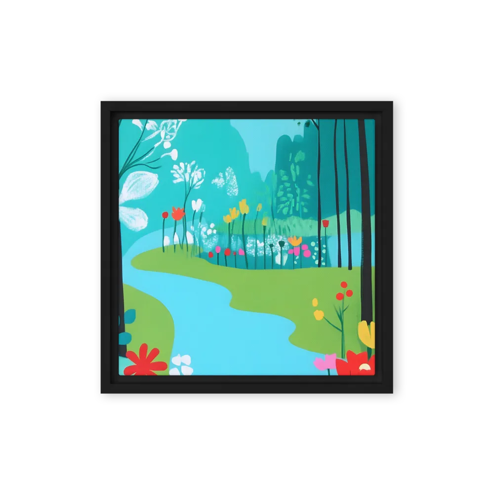 Whispers of Spring: A Colorful Retreat | Canvas with Black Frame | 12″×12″