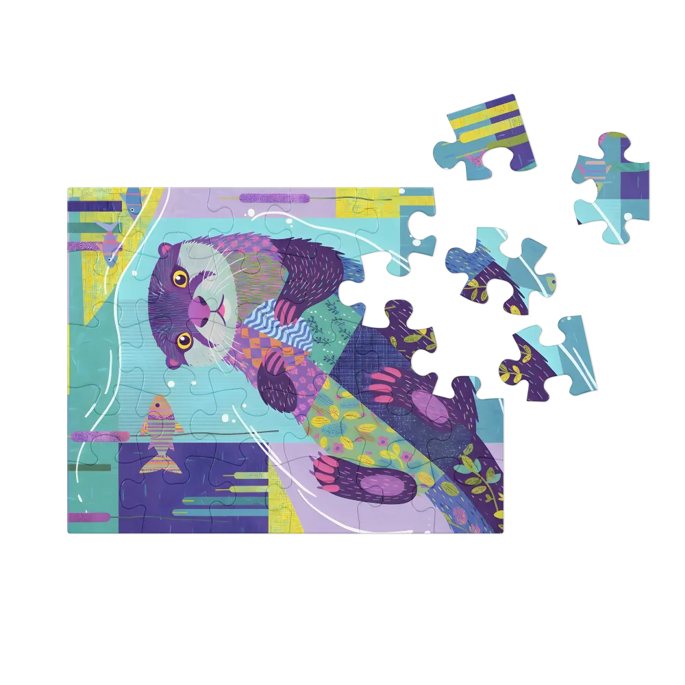 Patchwork Otter 
 Jigsaw Puzzle in Tin Box