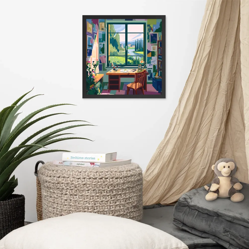 Sunlit Studio Window 
 Poster with Black Frame | 16″x 16″