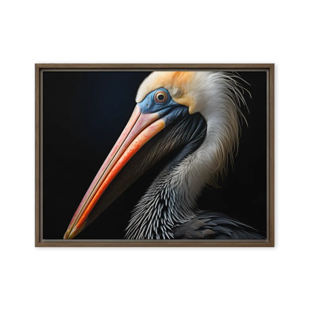 Majestic Portrait of a Pelican | Canvas with Brown Frame | 18″×24″