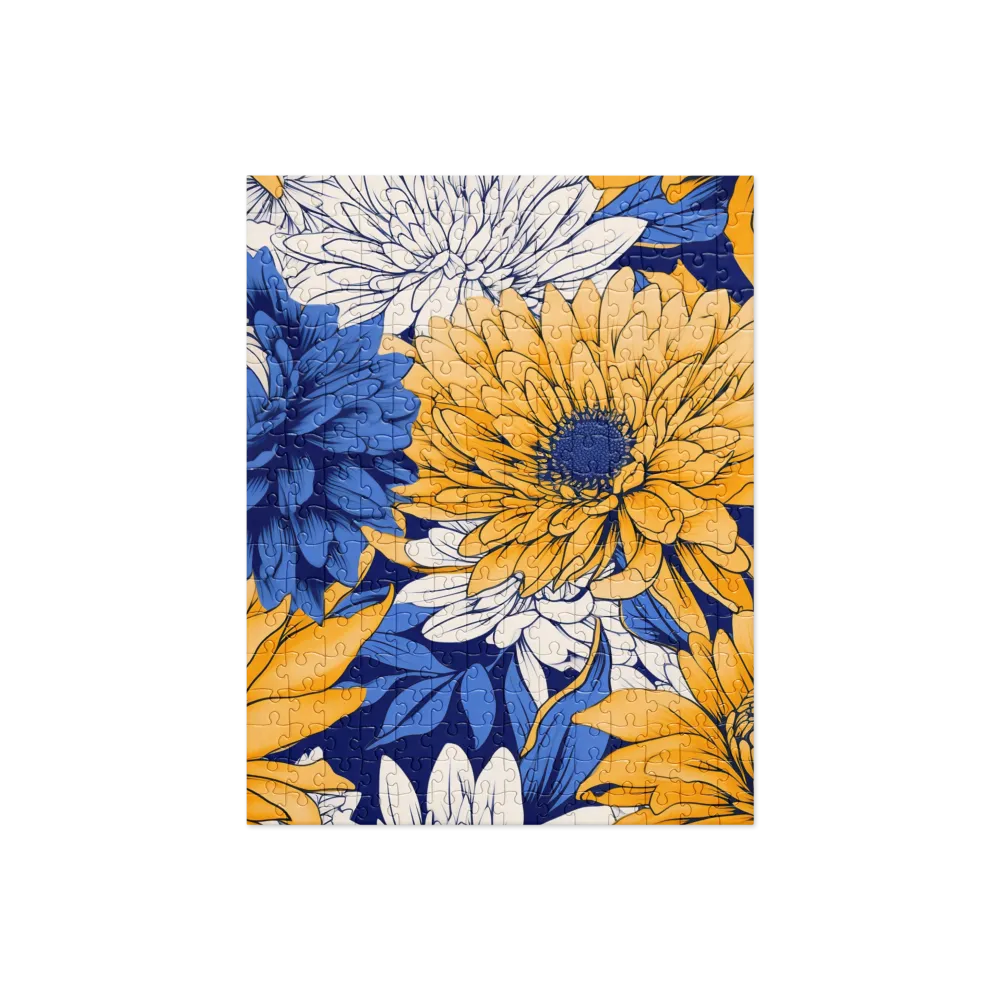 Floral Harmony in Blue and Yellow | Jigsaw Puzzle | 252 pieces