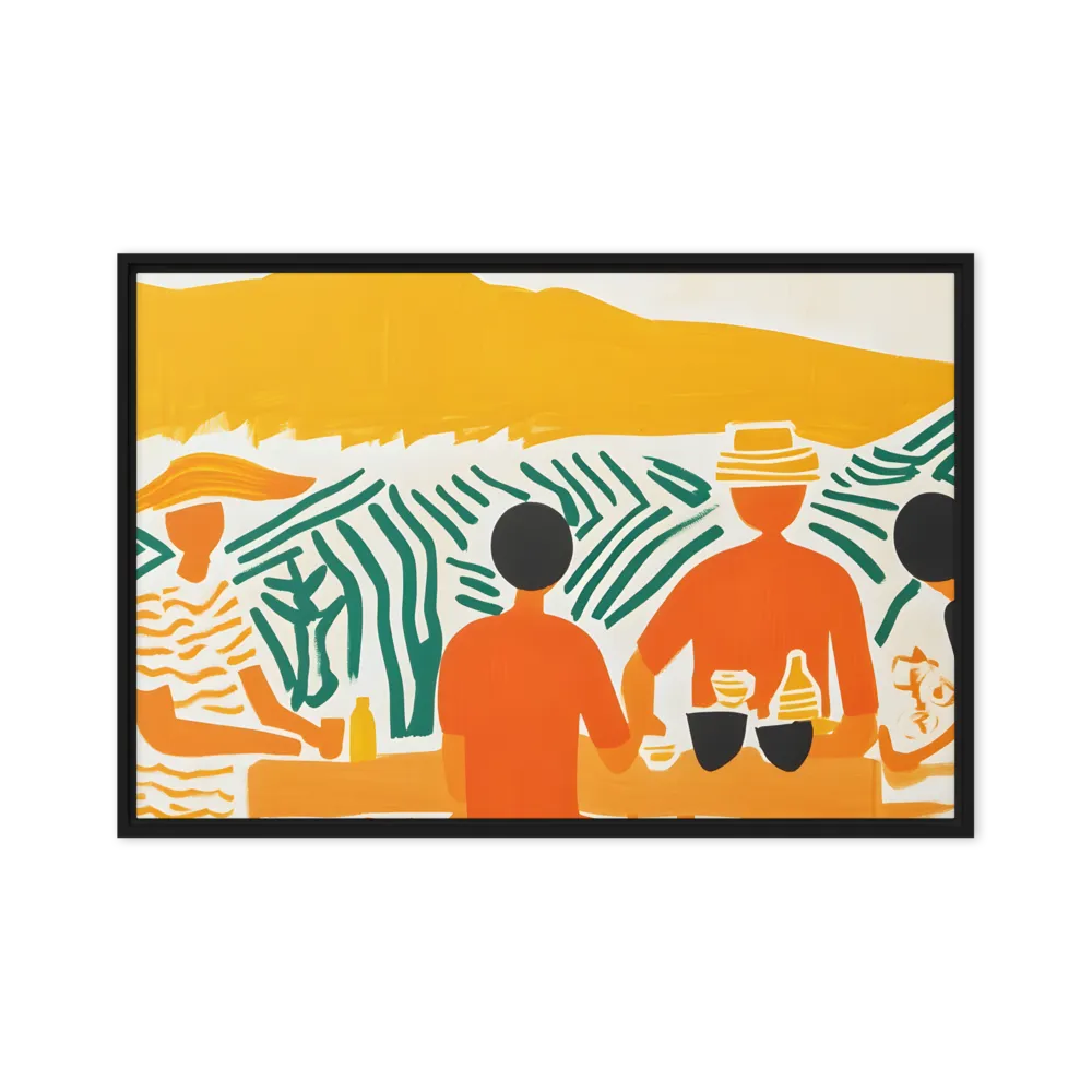 Summer Vibes: Café Conversations | Canvas with Black Frame | 24″×36″