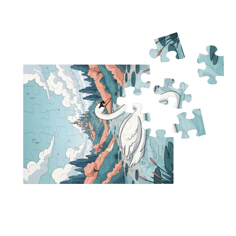 Swan at Castle Lake 
 Jigsaw Puzzle in Tin Box