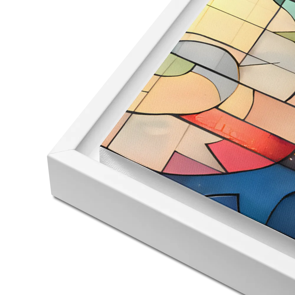 Geometric Harmony: A Vibrant Cityscape | Canvas with White Frame | 24″×36″