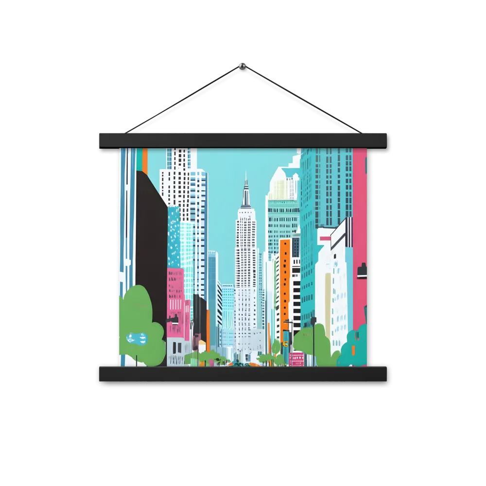 Urban Symphony: A Modern Cityscape | Poster With Black Wood Hanger | 14″×14″