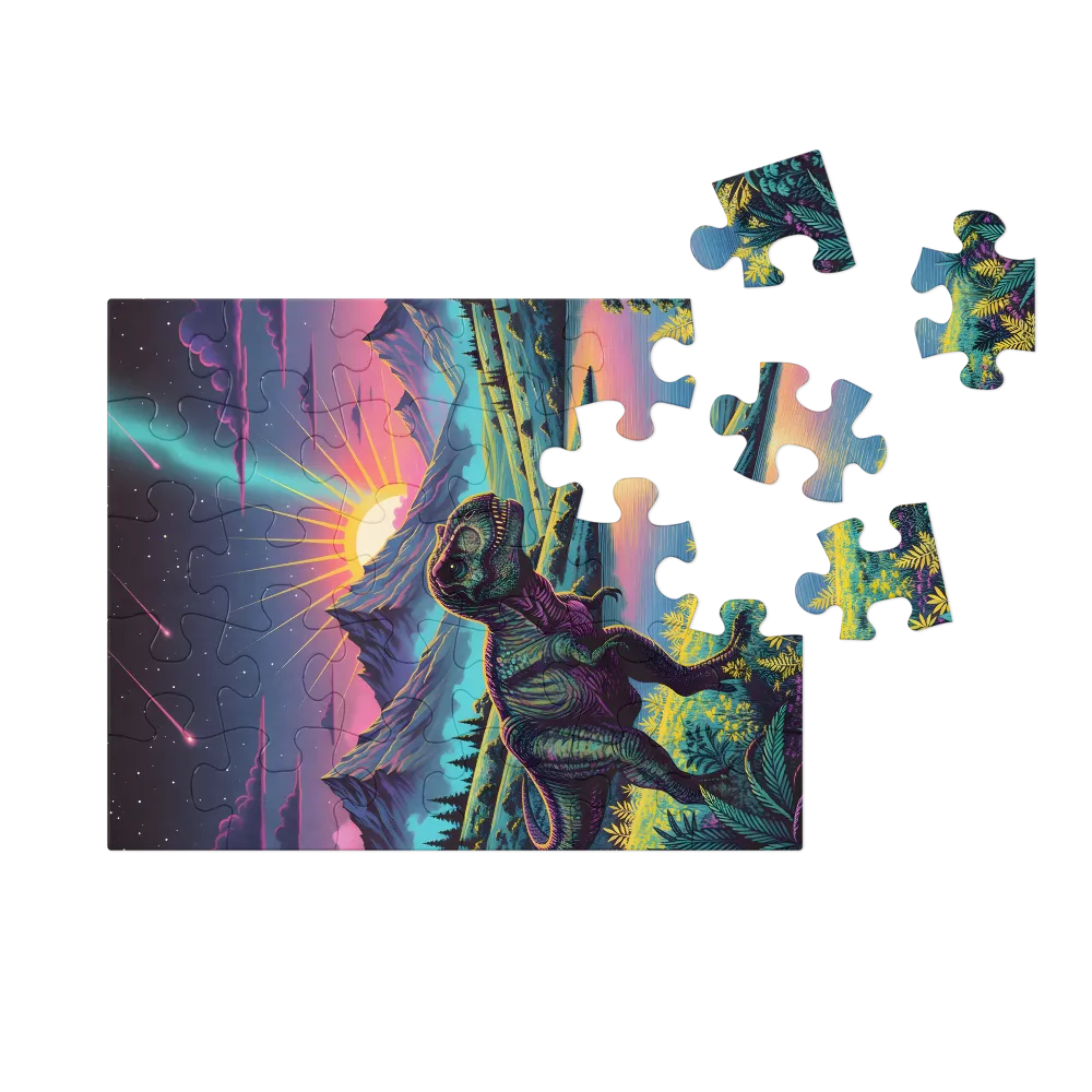Dinosaur at Neon Dawn 
 Jigsaw Puzzle in Tin Box