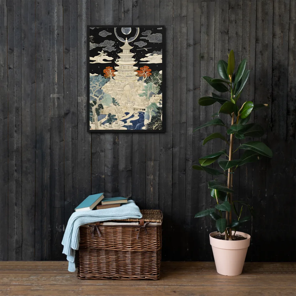 Whispers of the Pagoda | Canvas with Black Frame | 20″×28″