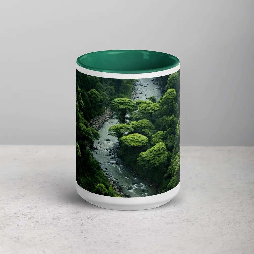 Aerial View of Lush Green Forest and River | Mug