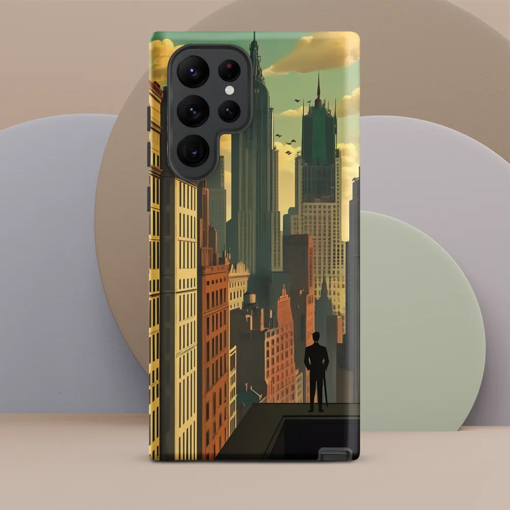 Urban Dreams: A Silhouette in Art Deco Cityscape