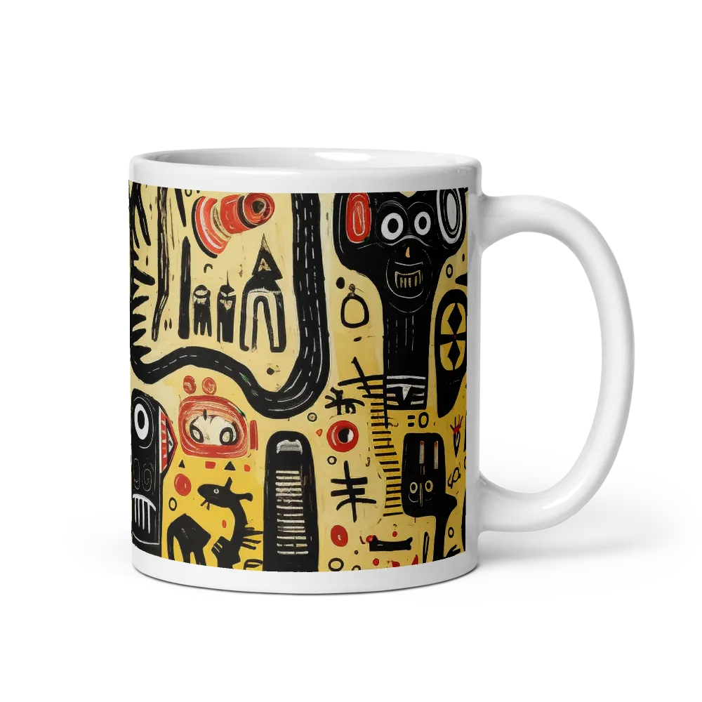 Abstract Encounters: A Dance of Faces and Symbols | Mug with White inside | 11 oz