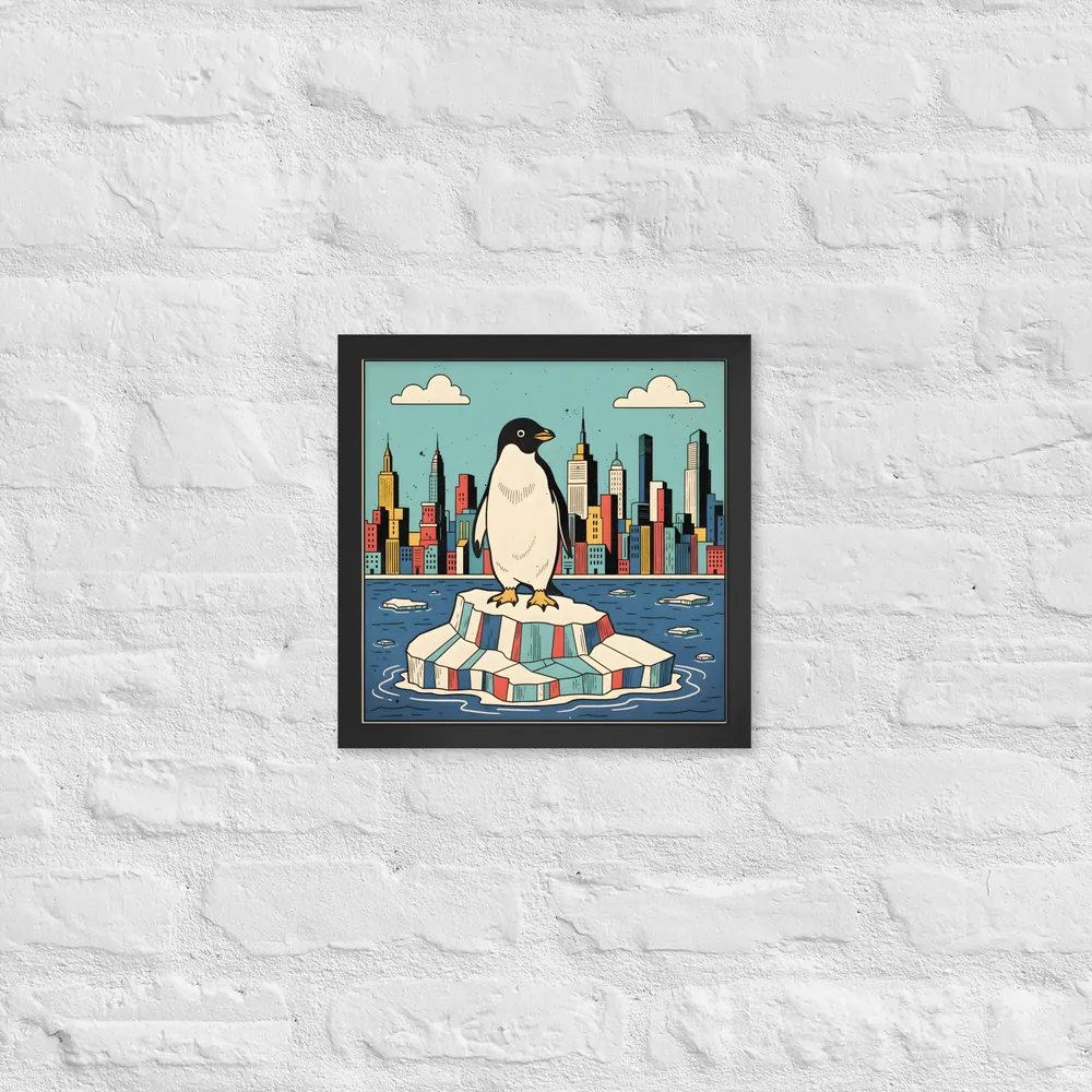 Urban Penguin 
 Poster with Black Frame | 12″x 12″