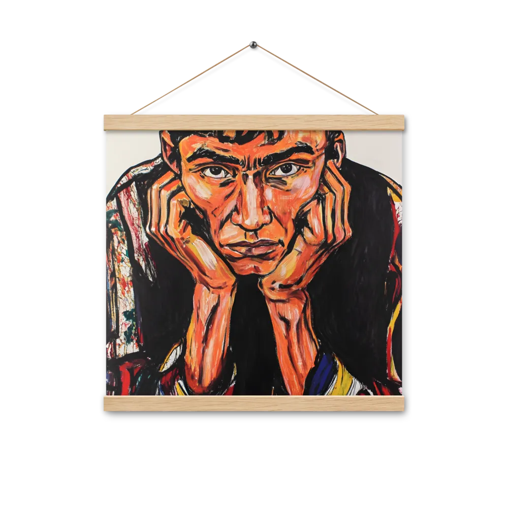Contemplative Intensity: An Expressionist Portrait | Poster With Oak Wood Hanger | 16″×16″