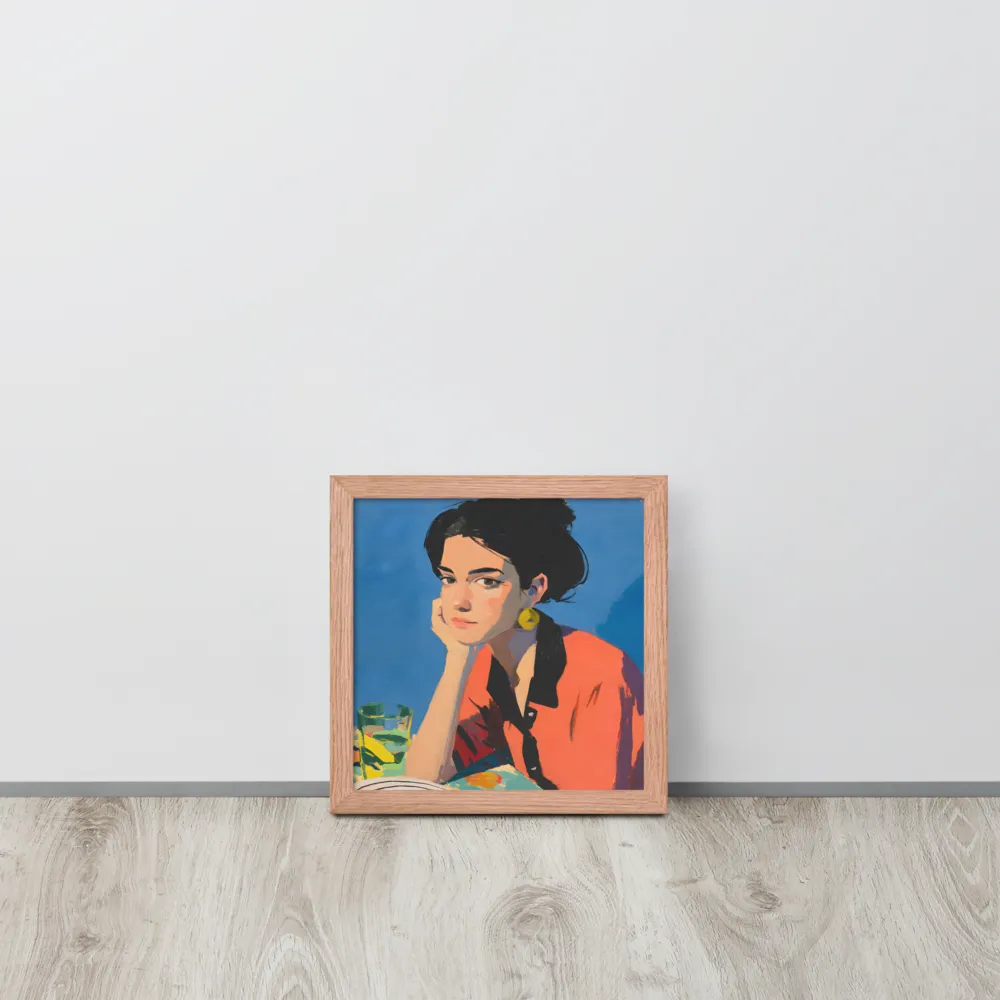 Contemplation in Blue 
 Poster with Red oak Frame | 10″x 10″