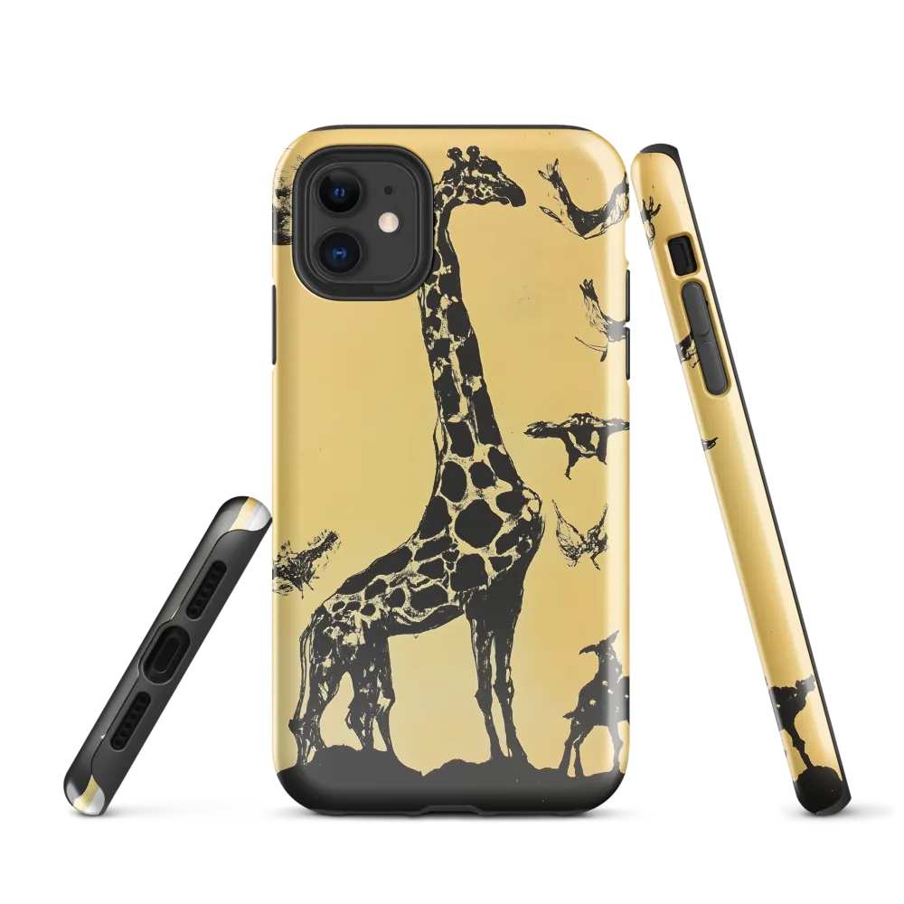 Whimsical Harmony of Giraffe and Birds