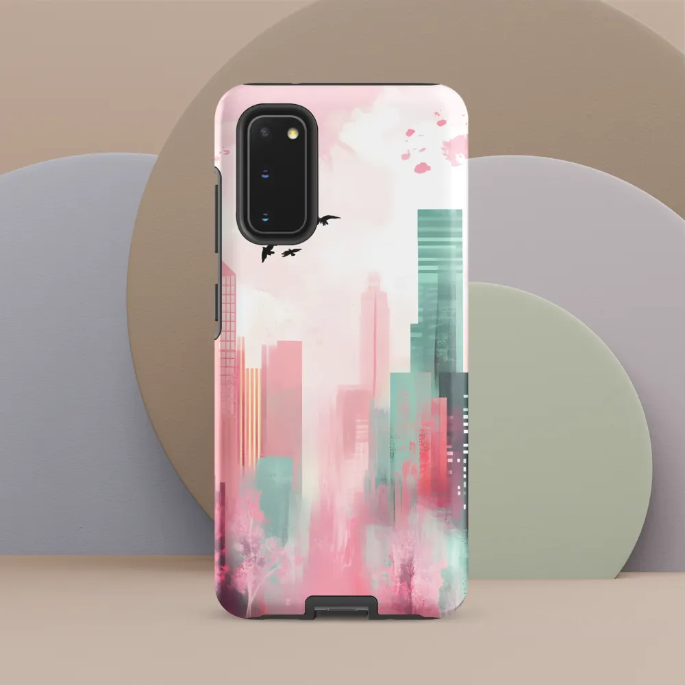 Dreamy Cityscape in Pink and Cyan