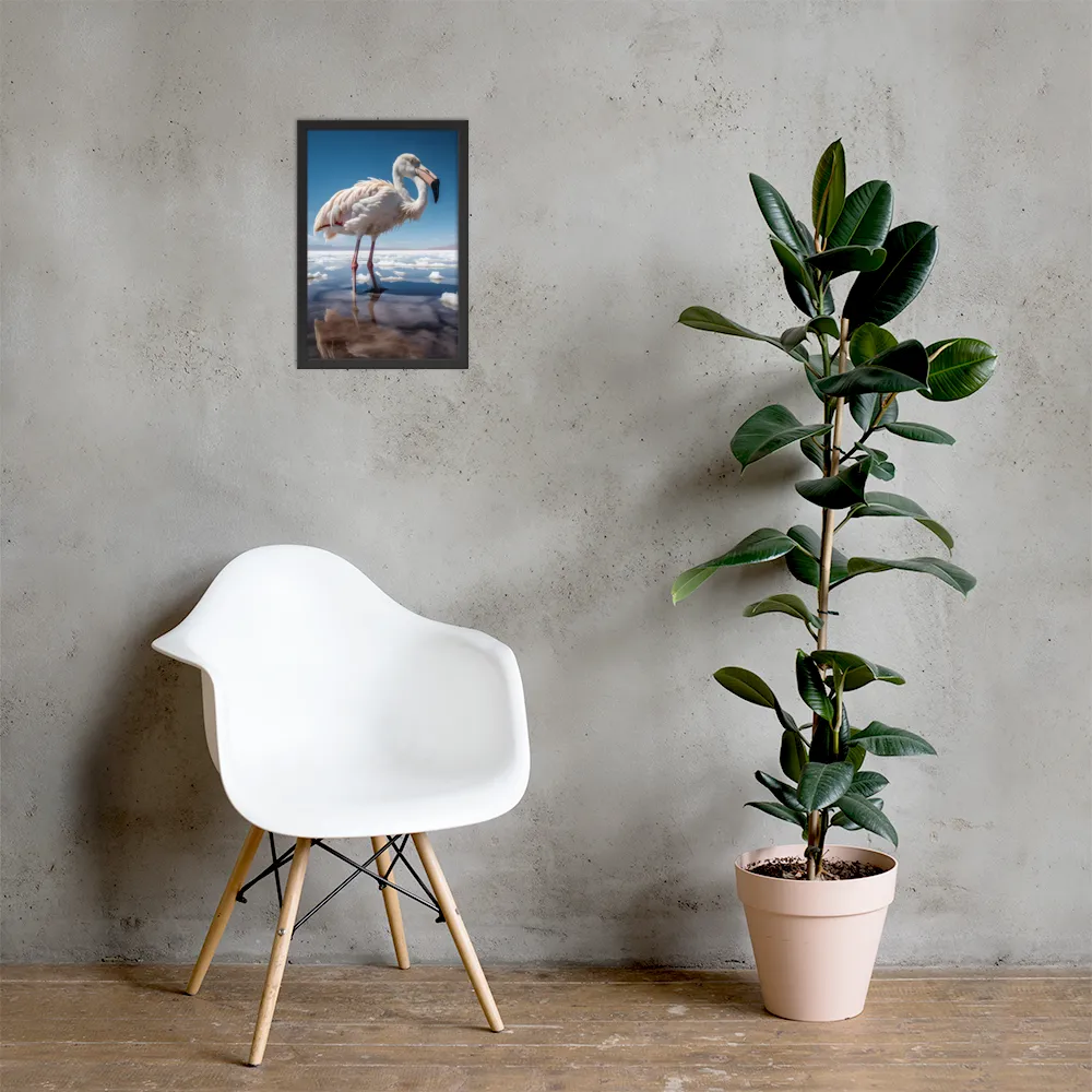 Graceful Solitude of a Flamingo | Poster with Black Frame | 12″×18″