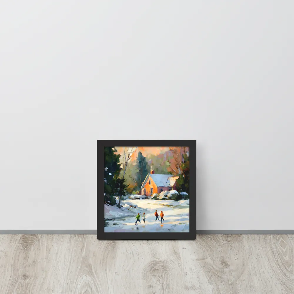 Sunlit Winter Cottage 
 Poster with Black Frame | 10″x 10″