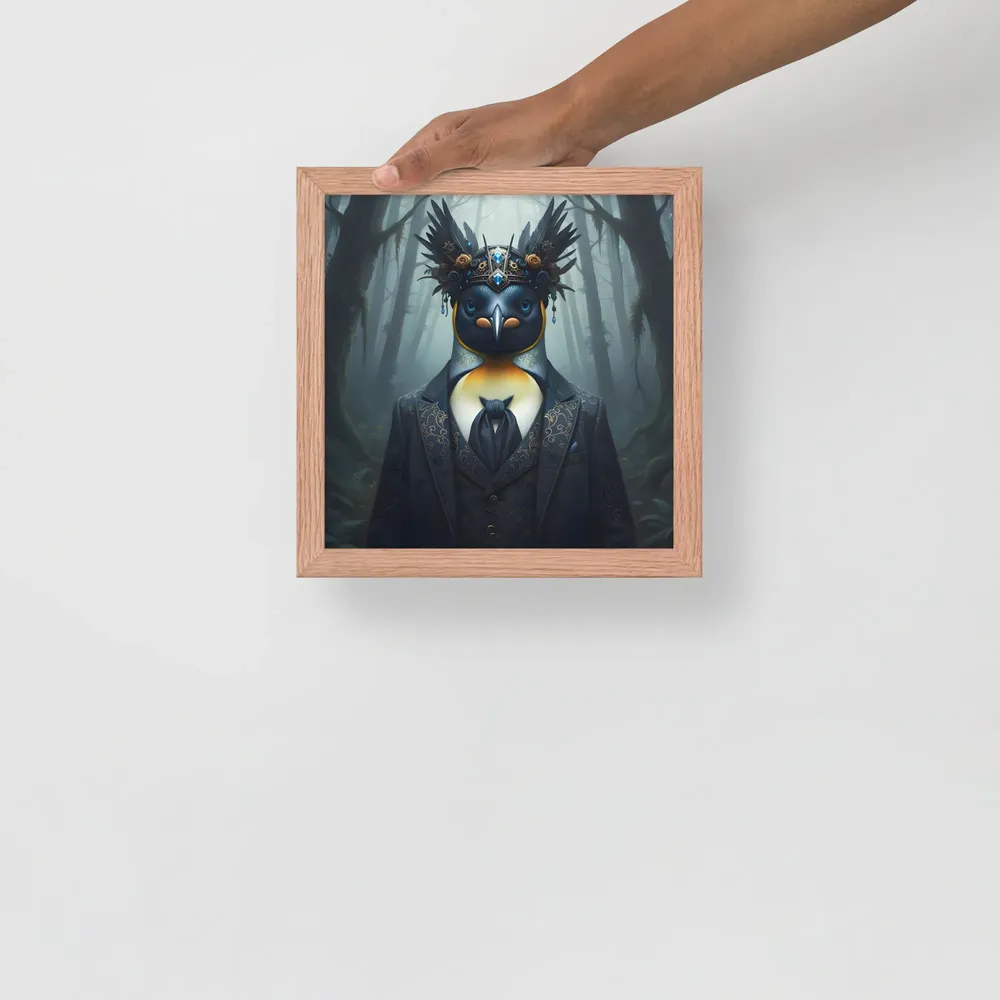 Regal Penguin 
 Poster with Red oak Frame | 10″x 10″