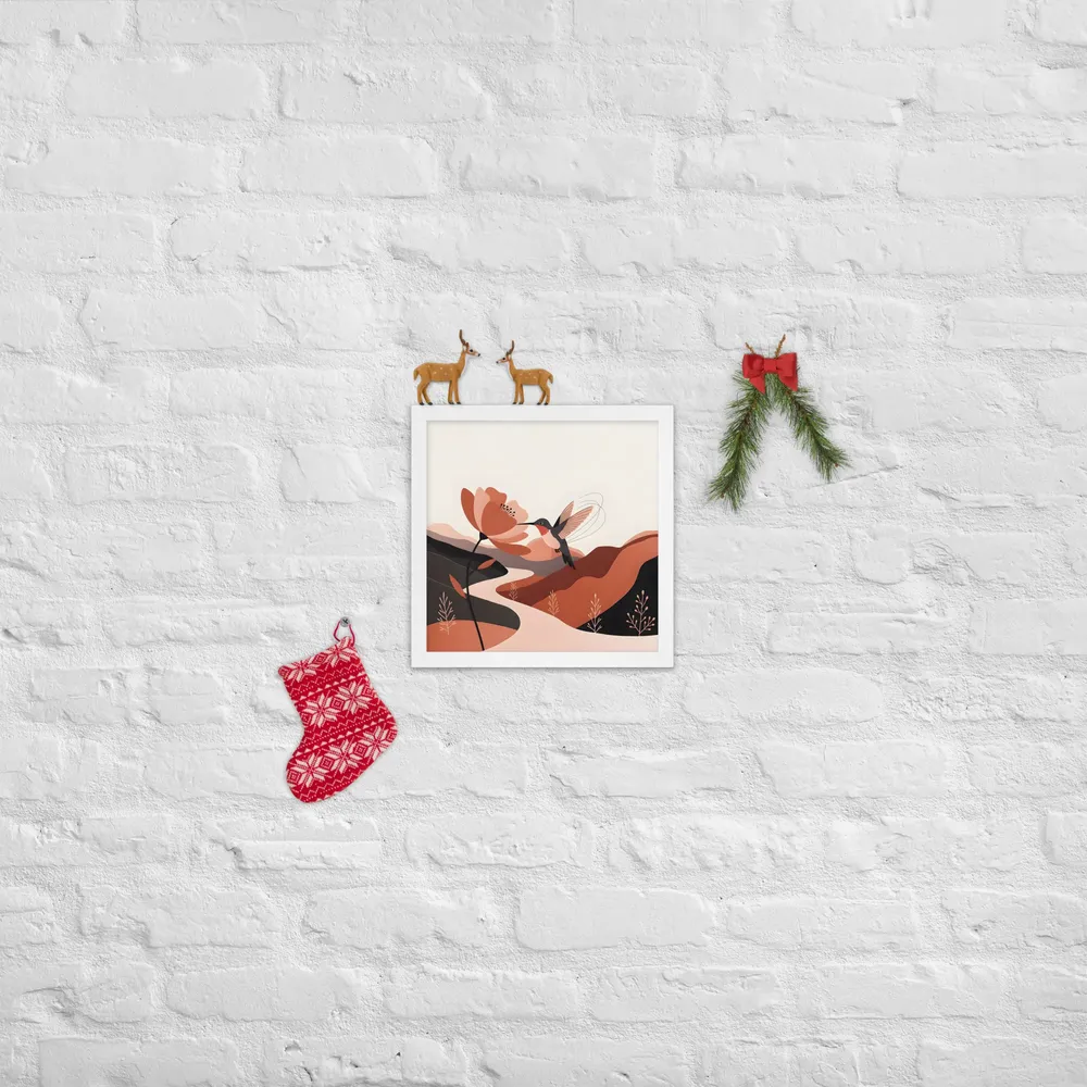 Hummingbird & Blossom 
 Poster with White Frame | 12″x 12″