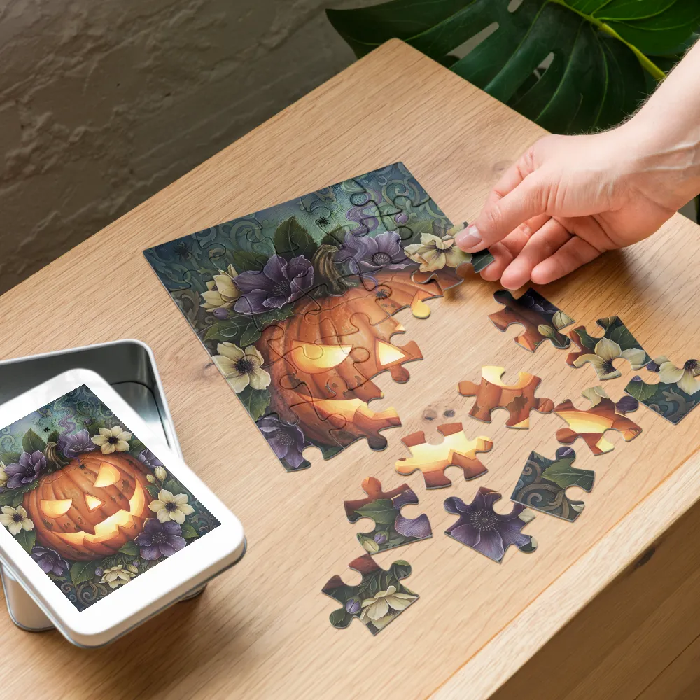 Jack‑o'‑Lantern Bouquet 
 Jigsaw Puzzle in Tin Box