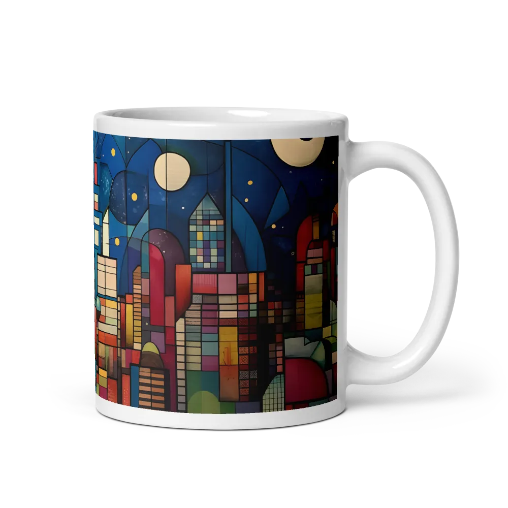 Geometric Harmony: A Vibrant Cityscape | Mug with White inside | 11 oz